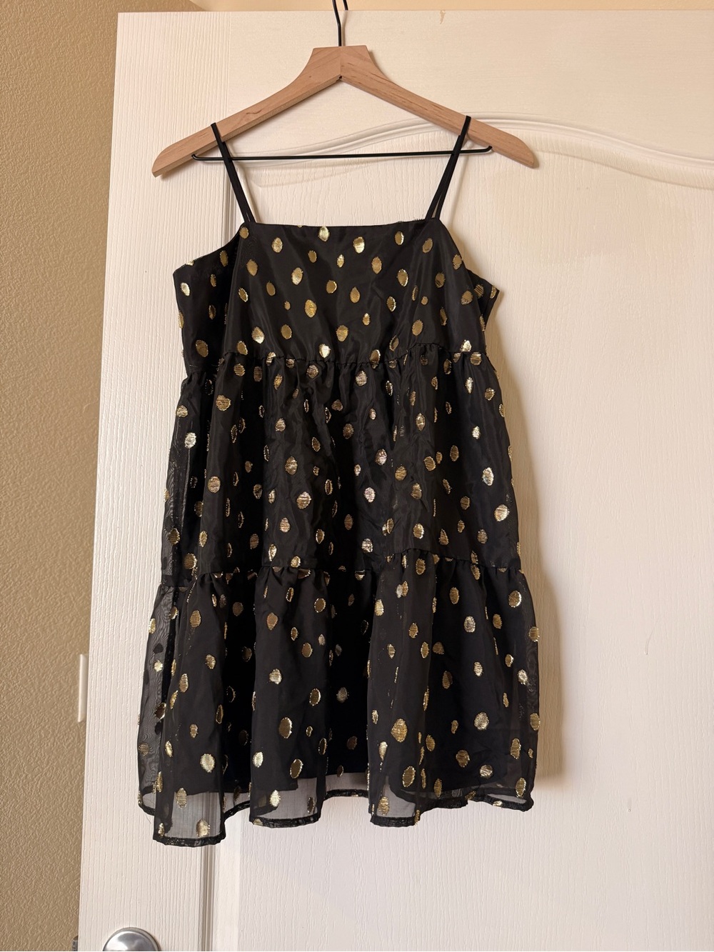 Forever 21 Black Mini Dress with Gold Polka Dots